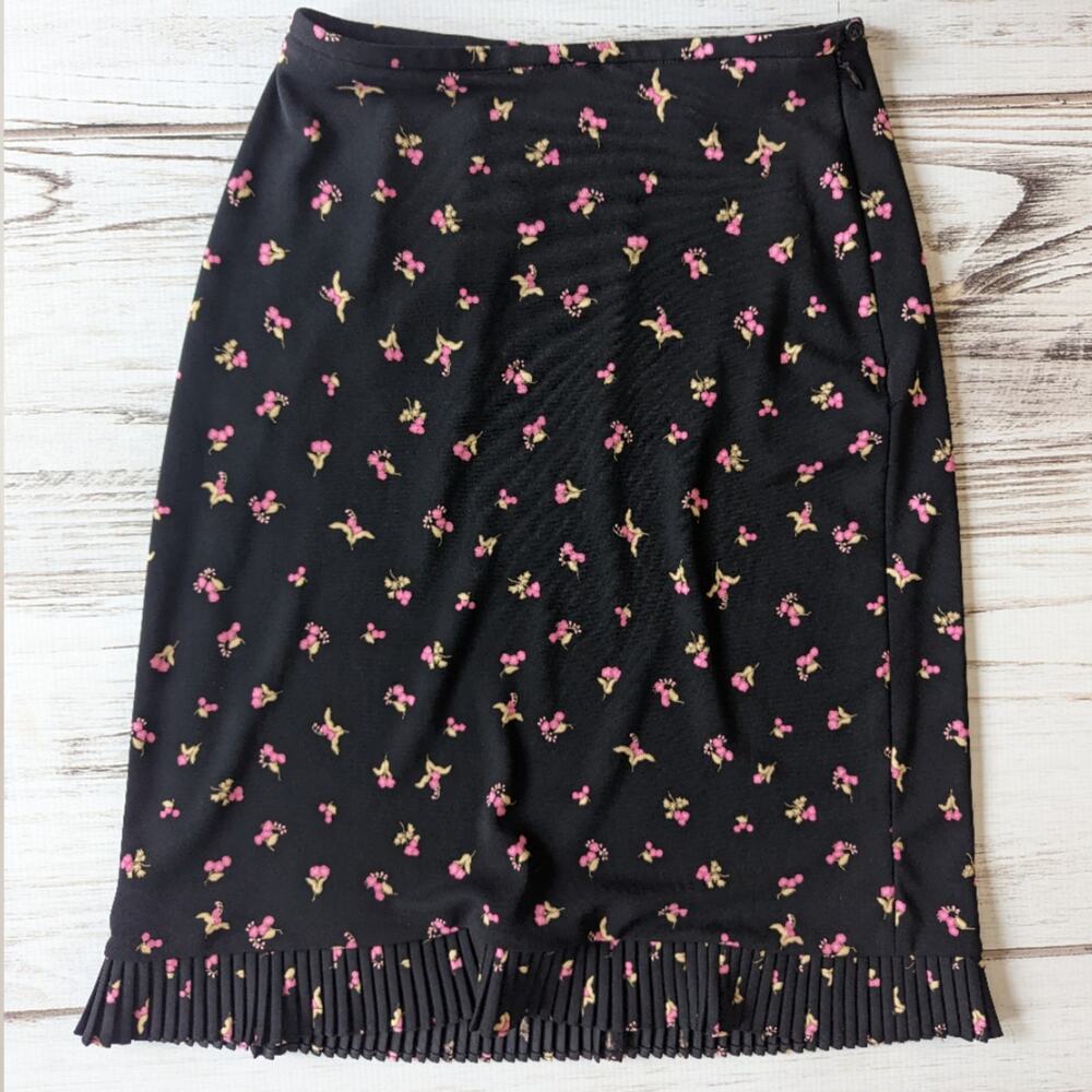 Ann Taylor Vintage Y2K Floral Pleated Hem Midi Skirt sz 2